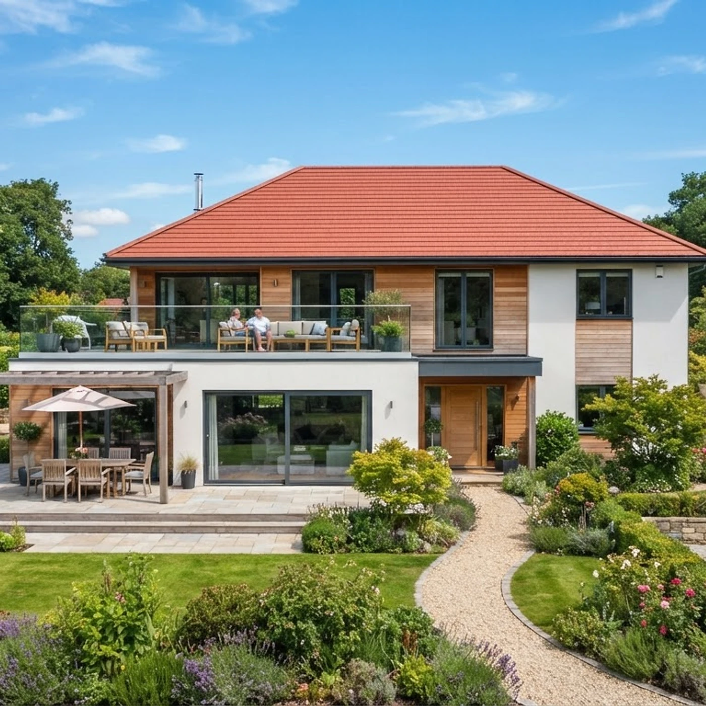 Maison avec toiture propre et jardin entretenu